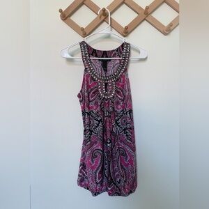 3/$30 | INC | Women’s Jeweled Neckline Pink and Black Paisley Printed Top
